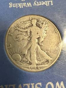 2 SILVER US COINS 1944 WALKING LIB 1943 MERCURY DIME