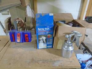 lot 196 image: Campbell Hausfield spray gun & emery cloth. As shown.