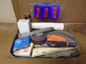 lot 208 image: Flat of hammer stapler & hand stapler with staples. As shown.