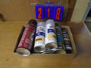 lot 218 image: Flat of aerosols paintglueetc. As shown.