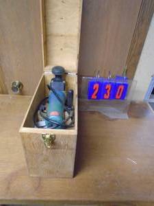 lot 230 image: Makita sabre saw in wood box. As shown.