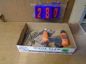 lot 280 image: Flat with cordless drill & bits. As shown.