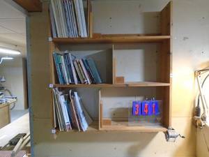 lot 341 image: Wood shelf book rack. Bring tools to remove, As shown.