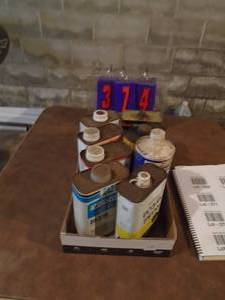 lot 374 image: Flat of paint, thinner & reducer. As shown.