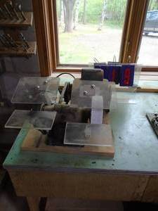 lot 119 image: Arbor bench grinder with dayton 13 hp motor & tool sharpener wheel. As shown.