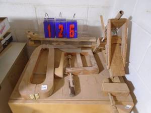 lot 126 image: Assorted shop made clamps. 6 pieces. As shown.