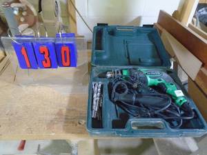 lot 130 image: Hitachi PDV16v82 110 v drill in case with accessories. As shown.