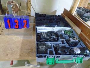 lot 132 image: Hitachi 18 v lion model 18DS drill & flashlight with 2 batteries & 1 charger. As shown.