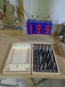lot 155 image: 6 pc set brad point bits. 916 - 1 by 9 long. As shown.