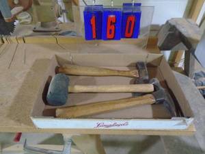 lot 160 image: Hammers & plumb hatchet. As shown.