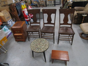 lot 10 image: Vintage Chairs, Nightstand, Small Tables