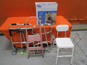 lot 38 image: Shower Chairs, Walkers, 2 Step Ladder