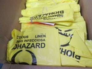 Box of Yellow Infectious Linen Bags...