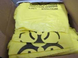 Box of Yellow Infectious Linen Bags...