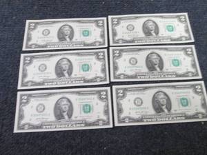 6 Sequential Uncirculated US $2 Bil...