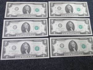 6 Sequential Uncirculated US $2 Bil...