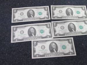 5 Sequential Uncirculated US $2 Bil...