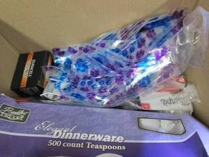 lot 133 image: box of plastic spoons , batteries ,...