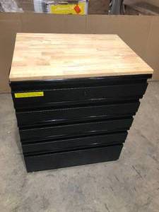 lot 1 image: Husky Heavy Duty Welded 18-Gauge Steel 5-Drawer Garage Base Cabinet in Black (28 in. W x 32 in. H x 21.5 in. D) Customer Returns See Pictures