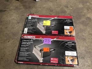 lot 23 image: 2 Lots of ROBERTS 13 in. Multi-Floor Cutter with 0 to 45 Degree Miter Guide and 28-12 in. Handle Customer Returns See Pictures