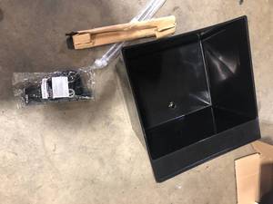 lot 26 image: 22.875 in. x 23.5 in. Black 19 Gal. Thermoplastic Utility Sink Kit with Black Metal Legs, P-Trap and Supply Lines   Customer Returns See Pictures