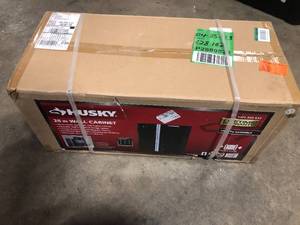 lot 27 image: Husky Ready-to-Assemble 24-Gauge Steel Wall Mounted Garage Cabinet in Black (28 in. W x 29 in. H x 12 in. D)  Customer Returns See Pictures