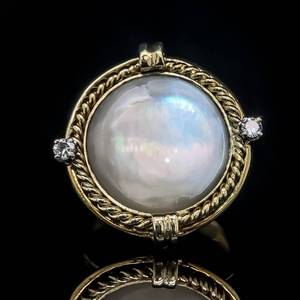 Shimmering Mother of Pearl & Diamond Cabochon Bezel Estate Ring in 18k Yellow Gold $2,799 Retail VIDEO