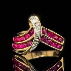 0.64 Carat Natural Ruby & Diamond Ribbon Chevron Channel Two-Tone Estate Ring in Platinum & 18k Yellow Gold $2,225 Retail VIDEO