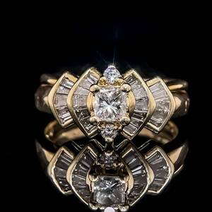 1.00 Carat Diamond Princess & Baguette Tiered Channel Engagement & Wedding Bridal Ring Set in 14k Yellow Gold $3,300 Retail VIDEO