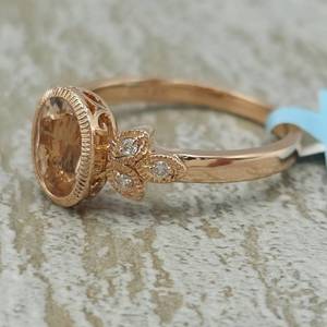 Excellent Condition 1.46 Carat Natural Morganite & Diamond Floral Leaf Ring in 14k Rose Gold, Pristine Condition $2,150 Retail