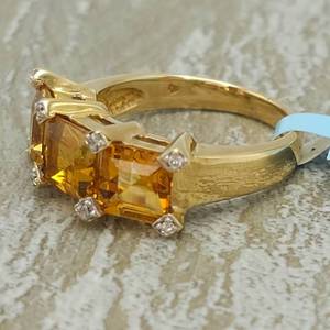 3.20 Carat Square Citrine & Diamond Three-Stone Style Geometric Estate Ring in 14k Yellow Gold $2,100 Retail