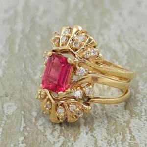 Make a Statement Natural Pink Tourmaline & Diamond Contemporary Triple Split Estate Ring in 14k Yellow Gold $2,700 Retail