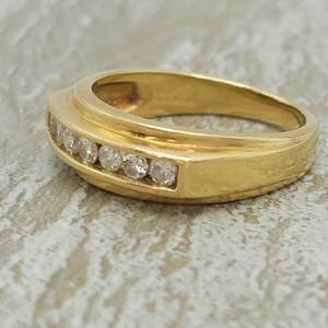 Classic Diamond Channel Beveled Edge Square Top Ring in 14k Yellow Gold $1,899 Retail