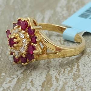 Natural Ruby & Diamond Blooming Flower Cluster Split Shank Estate Ring in 14k Yellow Gold $1,750 Retail