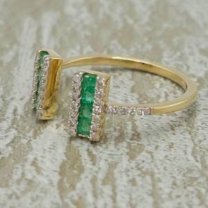 NEW Natural Emerald & Diamond Double Channel Bar Open Cuff Ring in 14k Yellow Gold $2,250 Retail