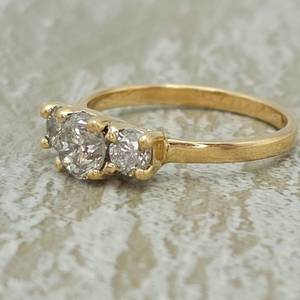 0.95 Carat Diamond Three-Stone Past, Present & Future Bridal Engagement Ring in 14k Yellow Gold $2,075 Retail