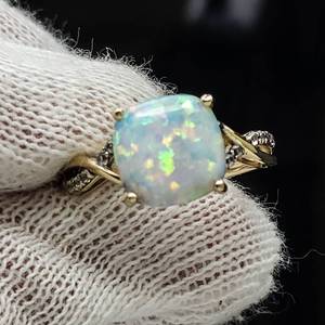 Opal & White Sapphire Twisted Vine Split Shoulder Estate Ring in Yellow Gold $1,799 Retail