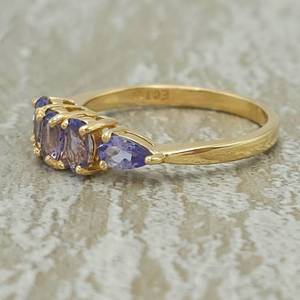 Natural Tanzanite Oval & Pear Single Row Cluster Anniversary Ring in 14k Yellow Gold $1,499 Retail