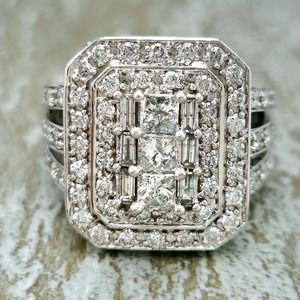Big Bling 2.00 CARAT Diamond Art Deco Style Cluster Triple Split Shank Ring in 14k White Gold $5,400 Retail