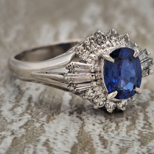 1.20 Carat Natural Blue Sapphire & Diamond Cocktail Cluster Ballerina Estate Ring in Platinum $4,800 Retail