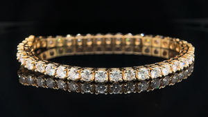 Brilliant Moissanite Tennis Bracelet, 40 Rounds 6.00 Carats in 14K Yellow Gold - New and Unworn $9850 Retail