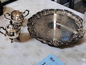 lot 1178 image: 4-piece Silver Tea Set and Serving Platter