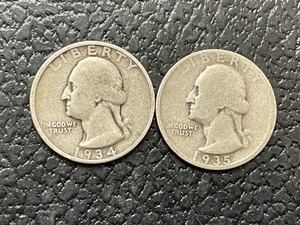 1934 and 1935-D Washington Silver Quarters