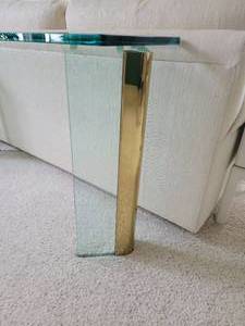 lot 10 image: Post-Modern Lead Glass Sofa Table