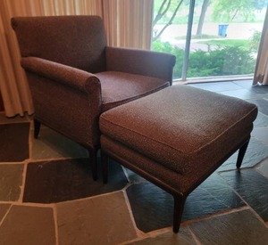 lot 27 image: Luxurious Charcoal Upholstered Armchair & Ottoman