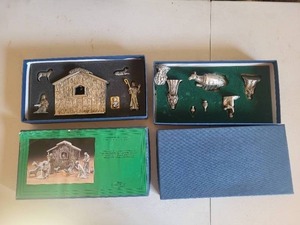 lot 17 image: Vintage Fort Pewter Mini Nativity Set and Vintage 6 Piece Pewter Accessory Figurines