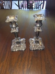 lot 70 image: 2 Vintage Silver Plated on Copper Candlesticks