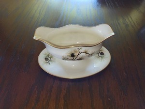lot 67 image: Vintage Lenox Pine China Gravy Sauce Boat and Attached Liner