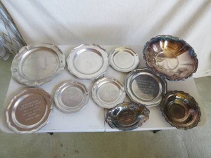 lot 112 image: 10 Piece Lot of Pewter and Silver Plated Trophies