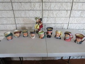lot 122 image: 10 Piece Lot of Royal Doulton Character Mugs and Fiddler Figurine